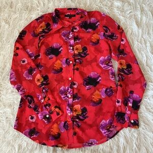 Banana Republic Floral Button-Up Blouse - Red/orange Pink Purple